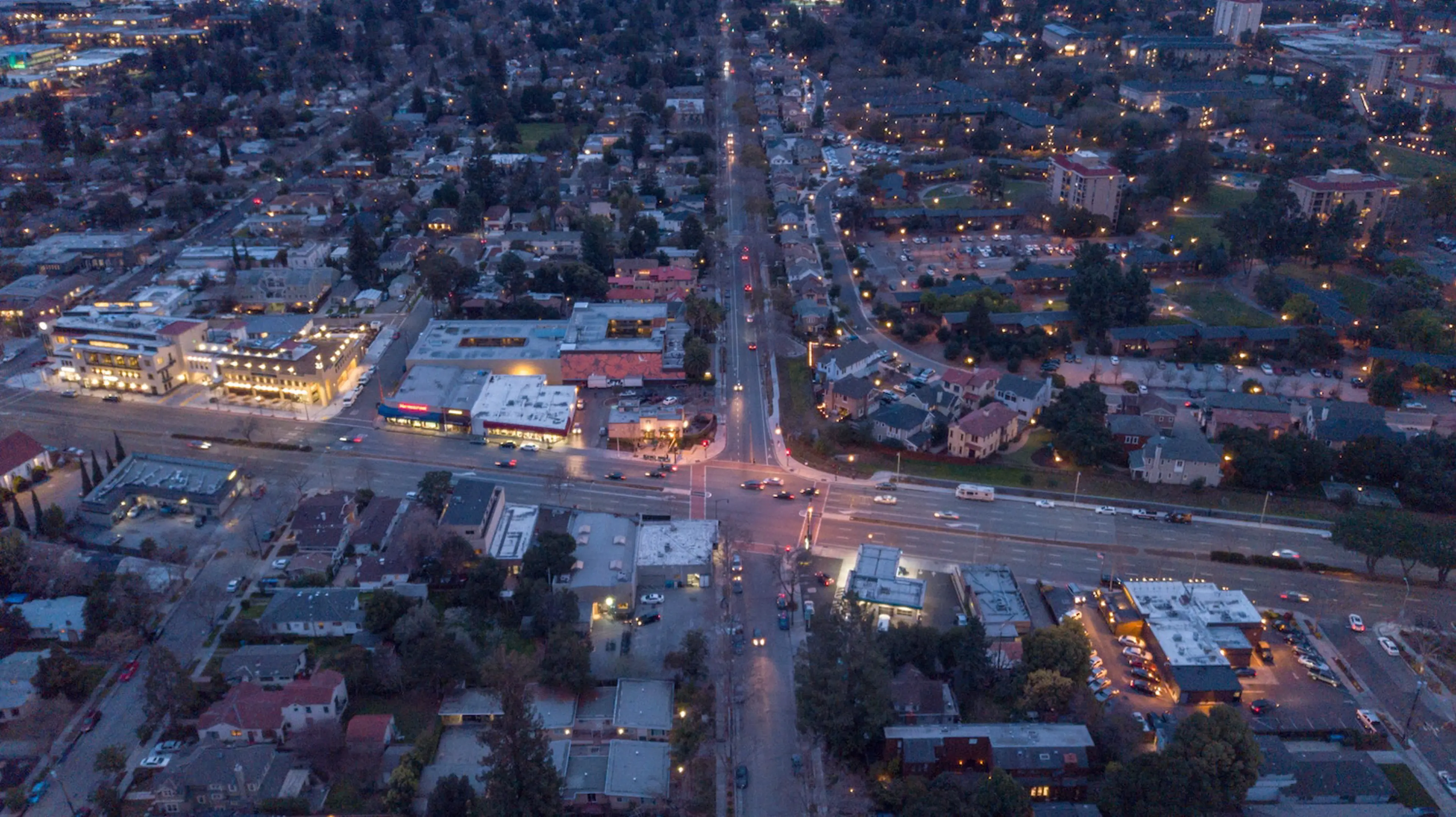 Palo Alto at night from above