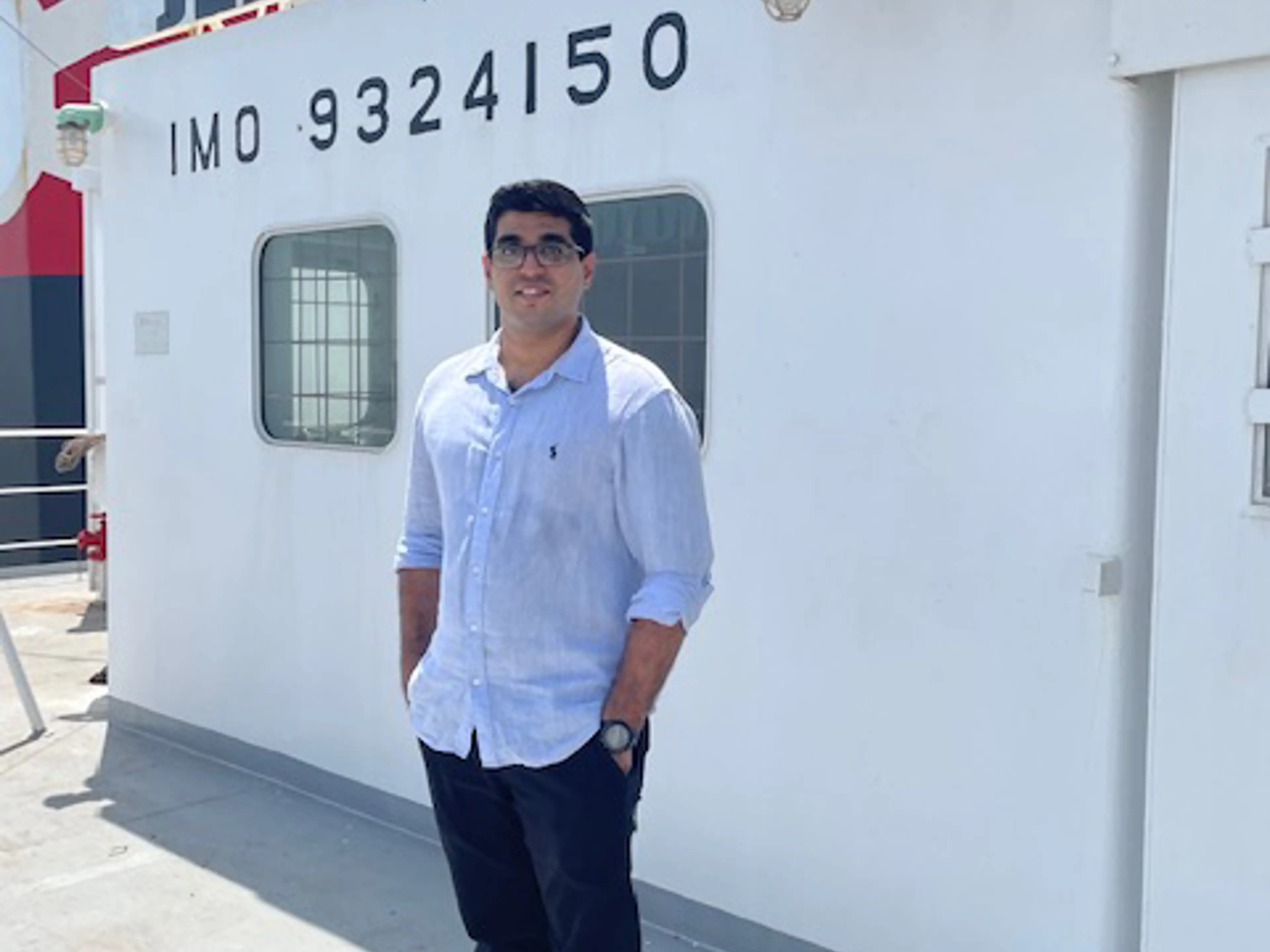 Picture of Alain Pinto on a ship. He is a participant of the Executive MBA in shipping and logistics class of 2023.