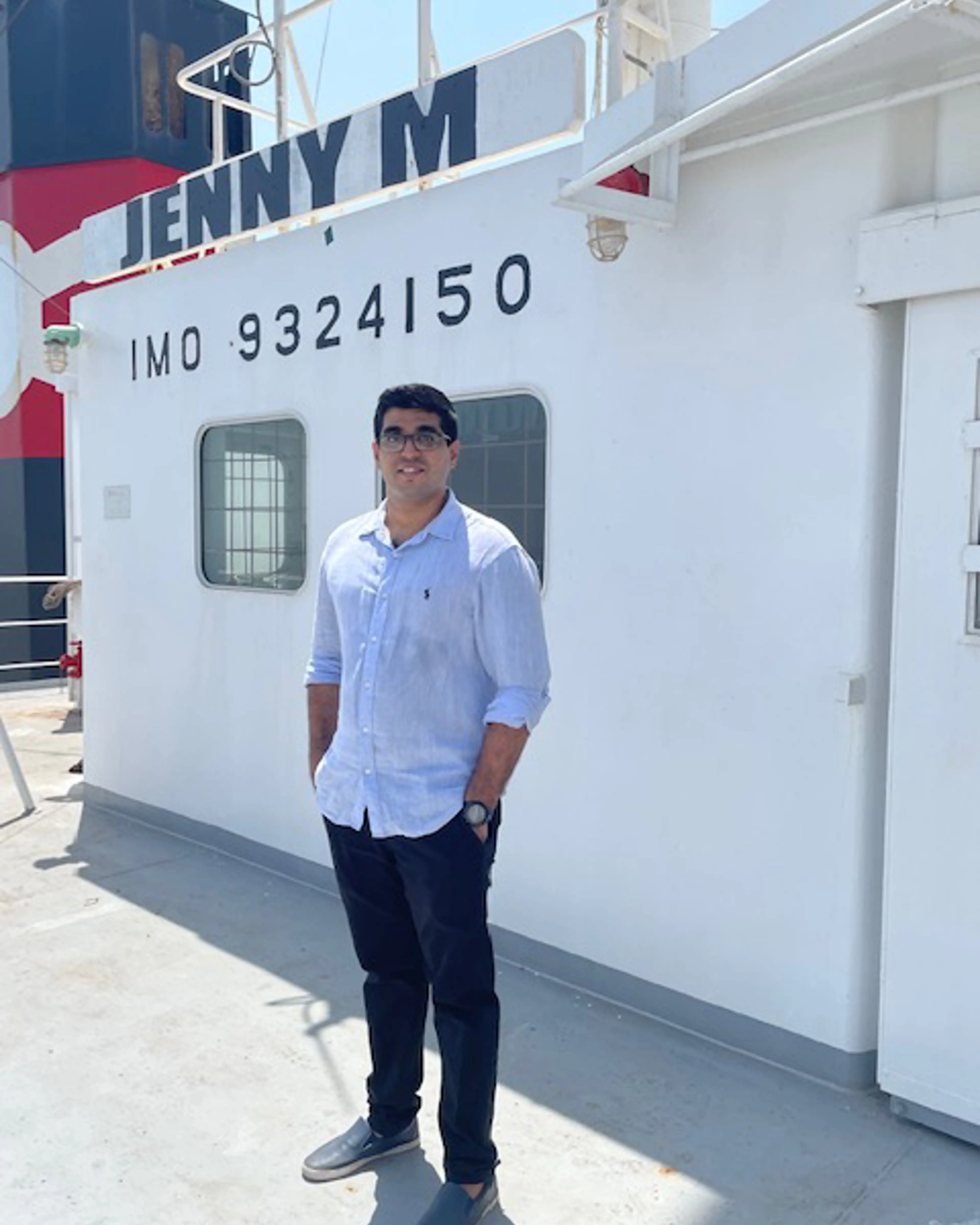 Picture of Alain Pinto on a ship. He is a participant of the Executive MBA in shipping and logistics class of 2023.